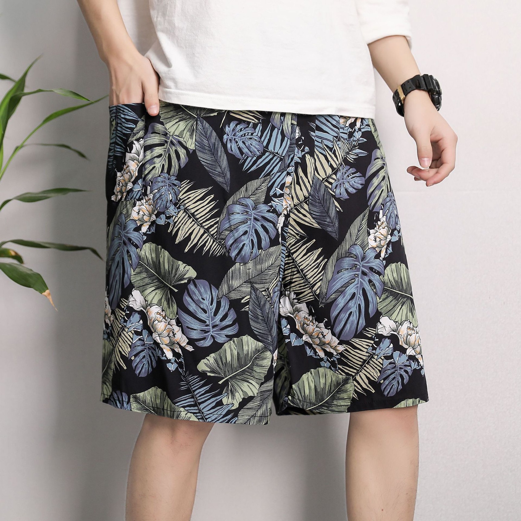 Pantalones cortos de algodón artificial para hombres de verano, pantalones, pantalones de playa, pijamas de seda, pantalones para el hogar, más gordos y pantalones casuales