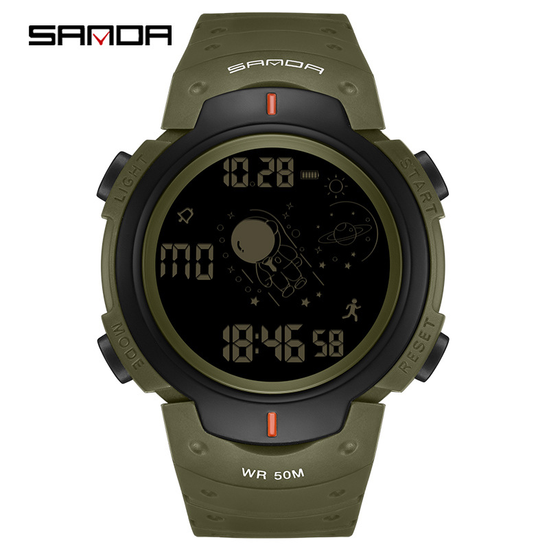 SANDA reloj electrónico astronauta dial reloj electrónico nocturno al aire libre impermeable reloj de montaña multifuncional hombre