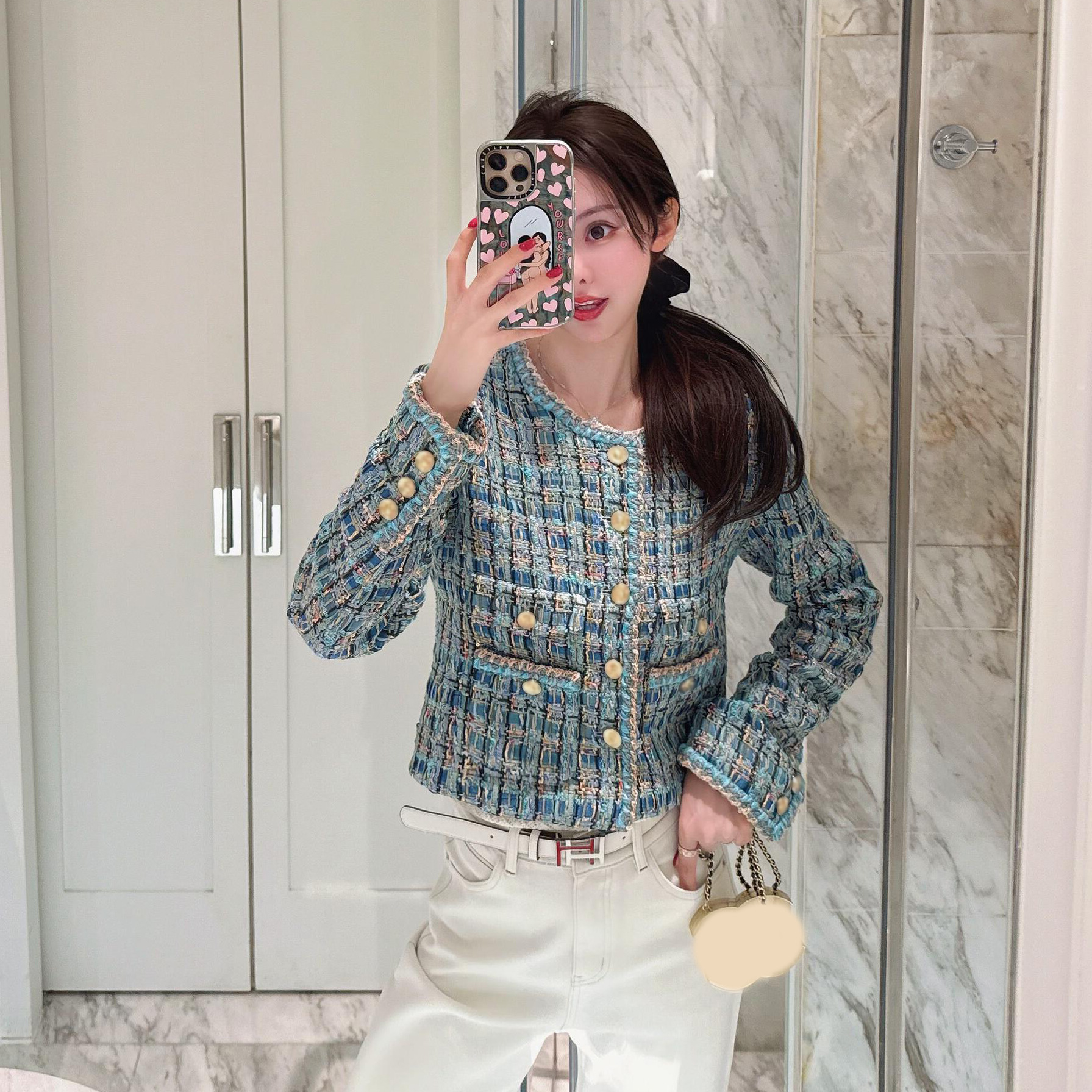 French-Style Elegant Short Coat for Women, New Spring Design, Niche Round-Neck Tweed Cardigan