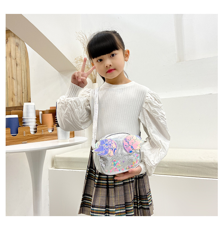 Girl'S Small Pu Leather Wings Cute Sequins Round Zipper Crossbody Bag display picture 14