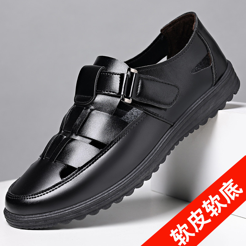 zapatos de cuero de hombre de negocios casual zapatos de soleas suaves antideslizantes de verano sandalias de mediana edad zapatos de papá negro