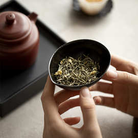 铁胎大漆蛋形茶则茶荷赏茶器茶道紫铜茶勺茶针茶匙侘寂风