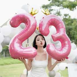 网红生日数字气球粉色布置装饰女孩快乐周岁派对场景氛围拍照道具