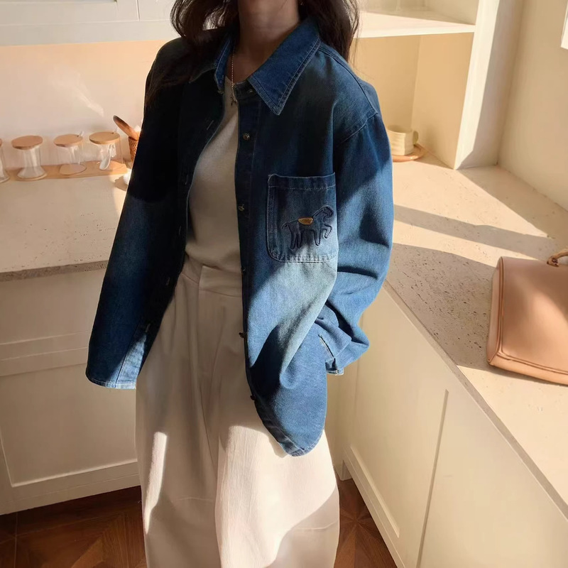 Embroidered Malaysian Denim Shirt 2026 Spring New Style Korean Fashion Three-Dimensional Color-Blocking Loose Jacket for Women 1147 Embroidered Malaysian Denim Shirt 2026 Spring New Style Korean Fashion Three-Dimensional Color-Blocking Loose Jacket for Women 1147