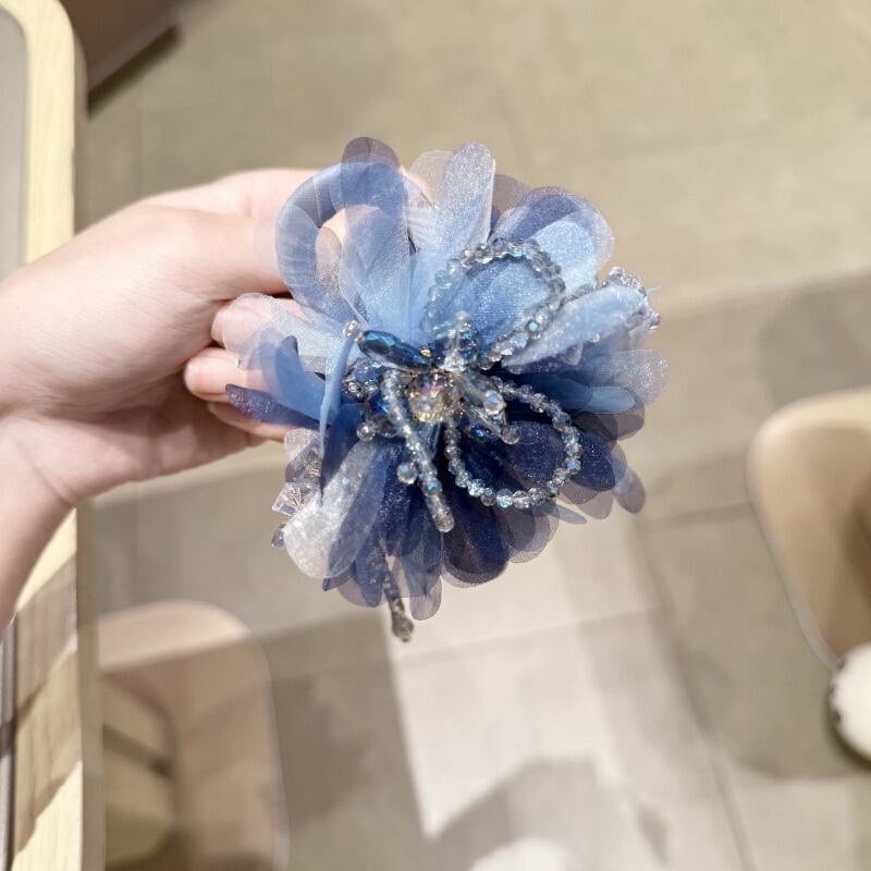 氛围感超仙法式立体花朵抓夹轻奢高级感蝴蝶结珠珠鲨鱼夹盘发头饰|undefined