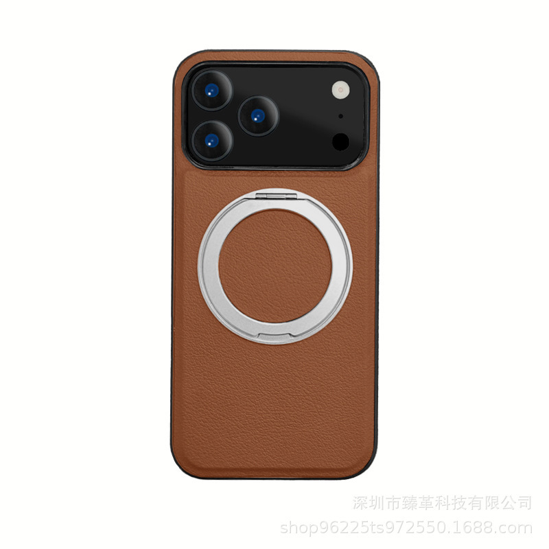 适用iPhone17promax 旋转支架手机壳360度磁吸商务素皮防摔保护套|undefined