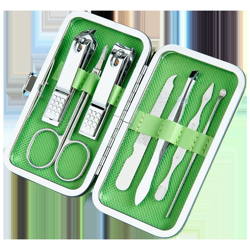 Juego de Herramientas de Manicura de 7 Piezas de Plástico y Acero Inoxidable para Cuidado de Uñas