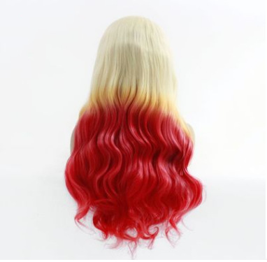 Peruca de cabello de mujer teñido gradiente ondas grandes cubierta de cabello de fibra química pelusa de encaje de cabello largo LW0312