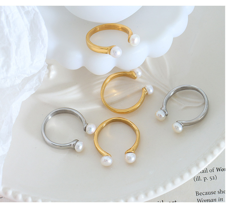 Women's Simple Style Geometric Stainless Steel Rings Plating Artificial Pearls Stainless Steel Rings display picture 4