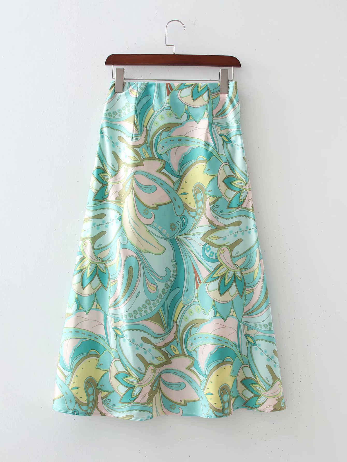 spring satin print mid-length skirt NSAM56879