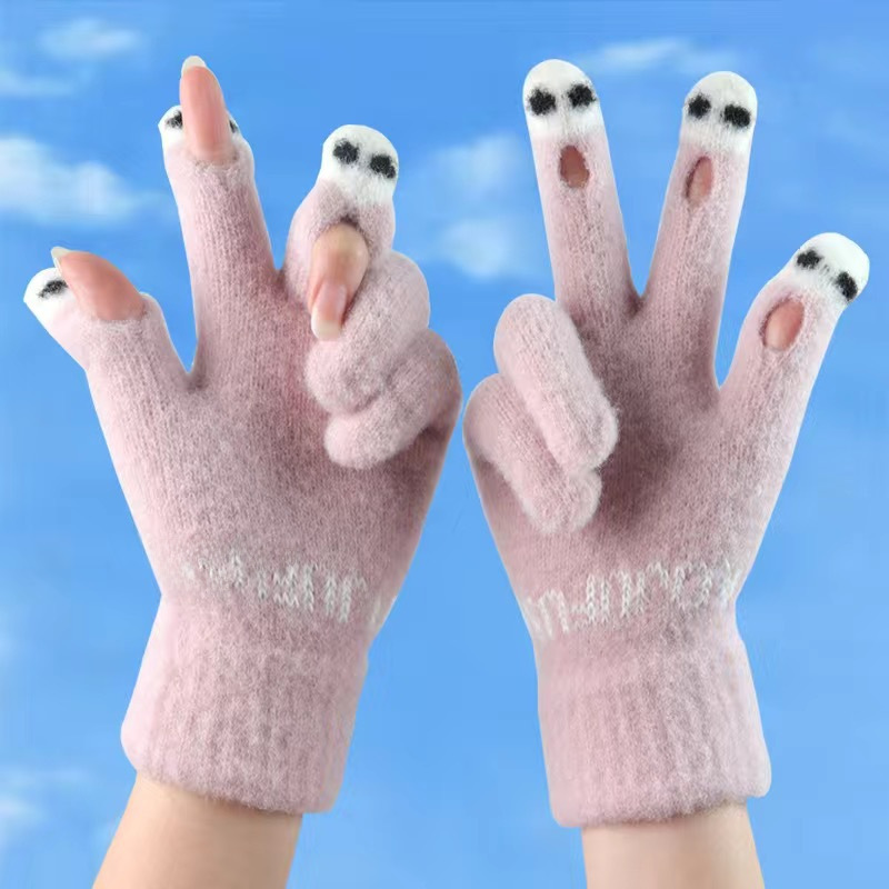 Nouveaux gants pour femmes à écran tactile en laine tricotée mignonne pour jouer à l'écriture sur téléphone portable, chauds pour l'automne et l'hiver, dessin animé pour étudiants Joker_voghion.com