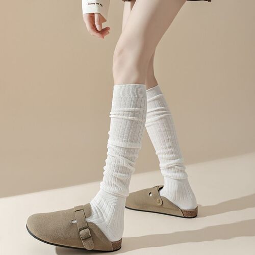 White calf socks pile socks for women over the knee thigh socks long boot socks miu Korean striped socks double needle
