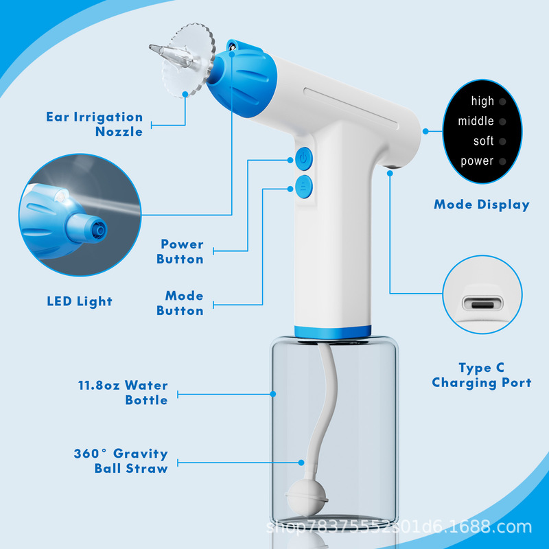跨境热销电动洗耳器家用便捷洁耳耳垢清洁工具带LED灯冲耳器|undefined