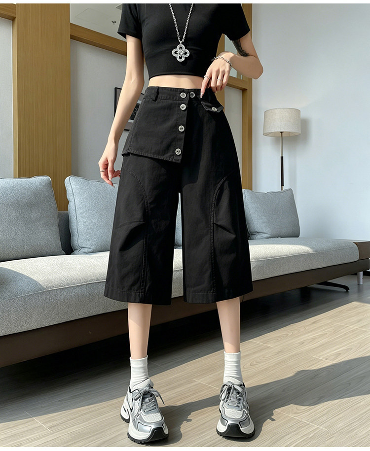 Quần culottes nữ ống rộng cạp cao dáng suông vải cotton — màu trắng chi tiết 29
