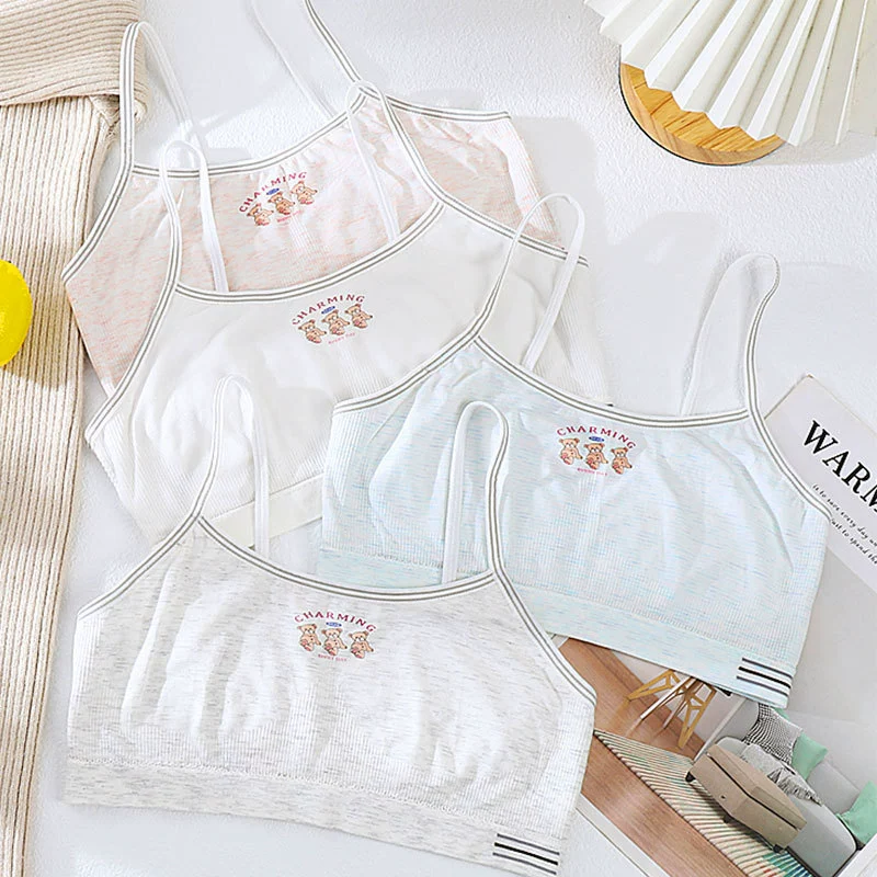 Fa Summer Wireless Bra for Girls, Soft Support Straps, 4 Color Options: Light Blue, Gray, Powder, White