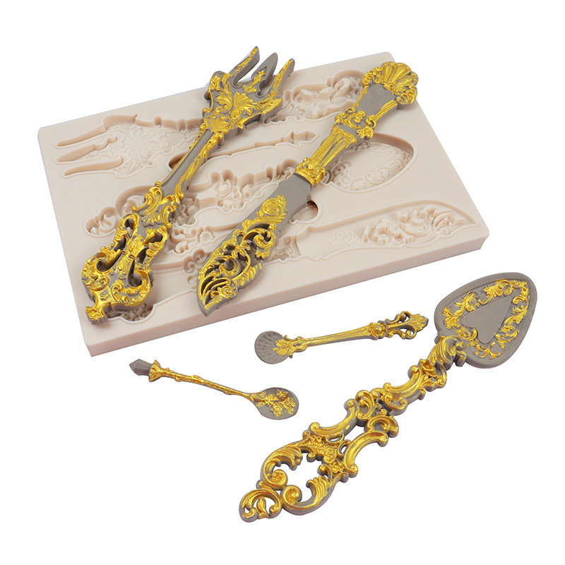 Nuevo occidental vajilla cuchillo tenedor cuchara fondant pastel molde chocolate decorativo molde de silicona epoxi para hornear