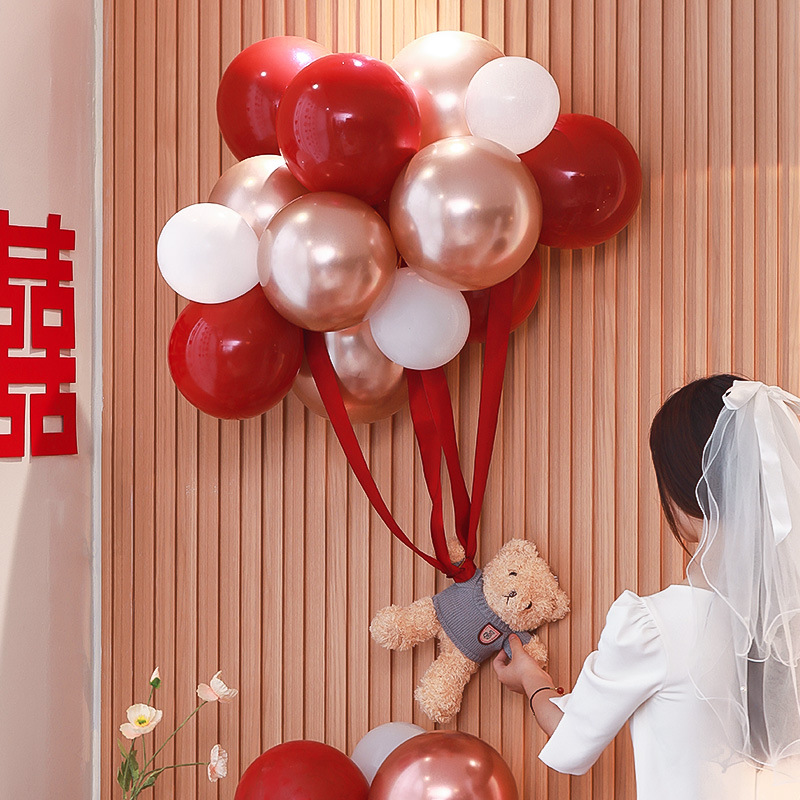 小红书同款小熊飘气球高级感ins 订婚房女方出阁房间婚礼用品布置