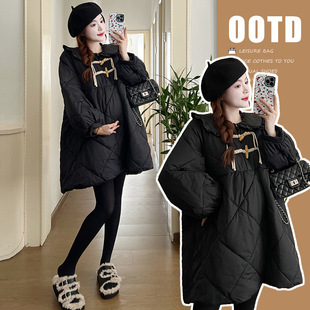 Maternity clothes autumn and winter 2023 new doll collar cotton-padded clothes loose slimming cotton-padded coat winter long sleeve dress