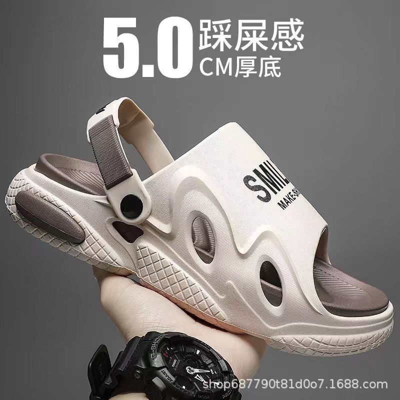 새로운 남성 슬리퍼 외부 착용 두꺼운 인터넷 인기 경량 통기성 올 매치 홈 아웃 커플 여성용 슬리퍼 기념