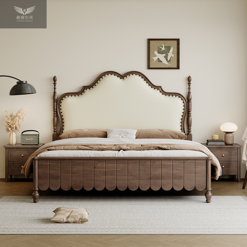 Dormitorio principal antiguo estilo americano francés bolsa de respaldo blanda 1.8m cama doble nueva cama de madera sólida americana de 1.5m