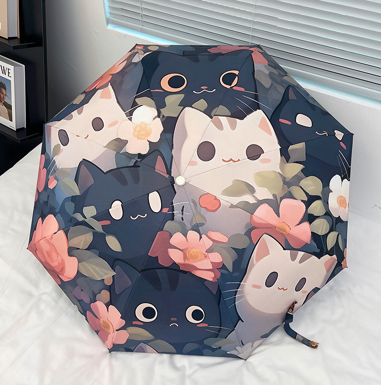 クロスボーダー日韓全自動小清新日傘傘女性日除け傘晴雨両用黒ゴム日焼け止め五折傘