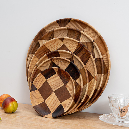 Wooden plate round spliced ​​Nordic cake plate wooden tray rectangular household Japanese wooden plate tea tray