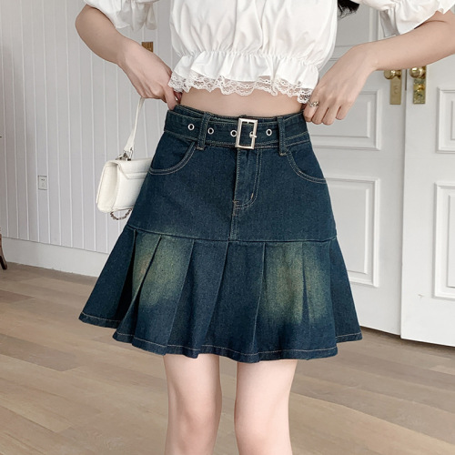 Blue jeans ruffles pleated skirts ffor women girls short mini skirt Pleated Mini Skirts for girls