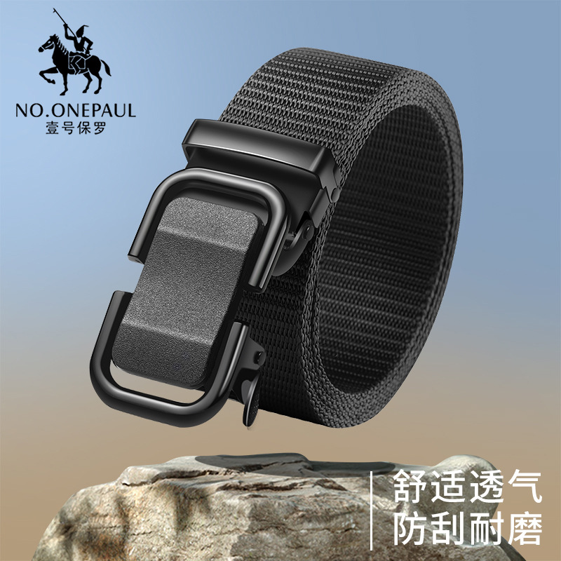 Cinturón con hebilla automática para hombre, tendencia, todo fósforo, sin perforaciones, cinturón para hombre, jeans de entrenamiento militar, pantalones tejidos, lona