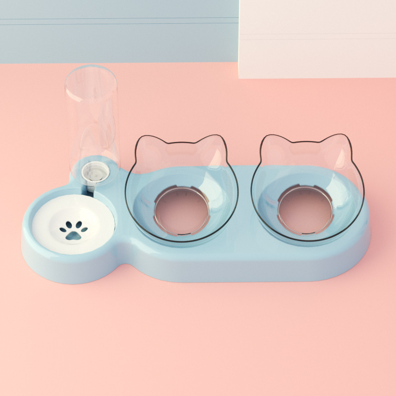 고양이 모양의 세 그릇 [라이트 블루] 투명 그릇
