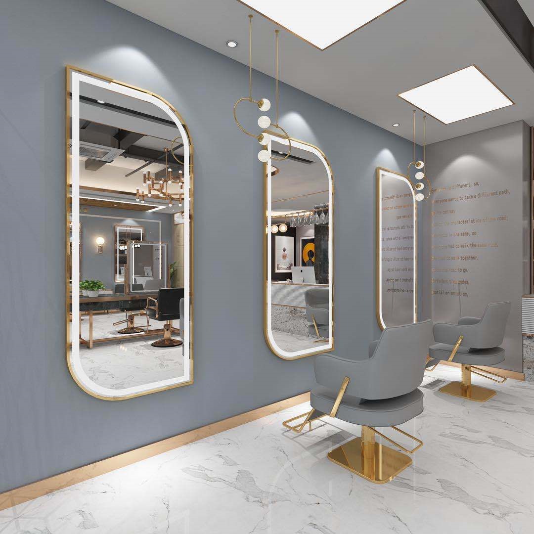 Barbería espejo de pared lujo ligero LED con lámpara de belleza espejo de luz de peluquería espejo