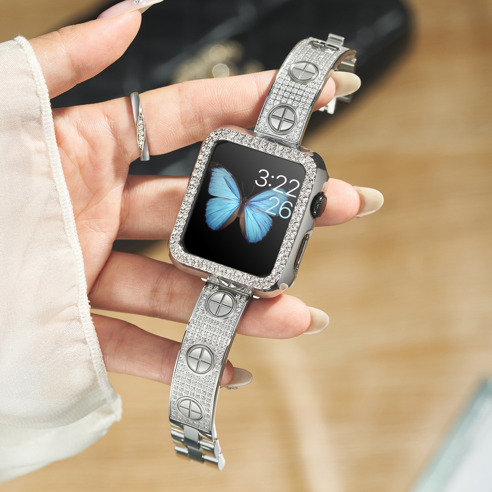 Micro-Encrusted with Diamonds, Suitable for All Apple Watch Straps S10 Generation Apple Female Iwatch9 Summer High-End Bracelet Strap