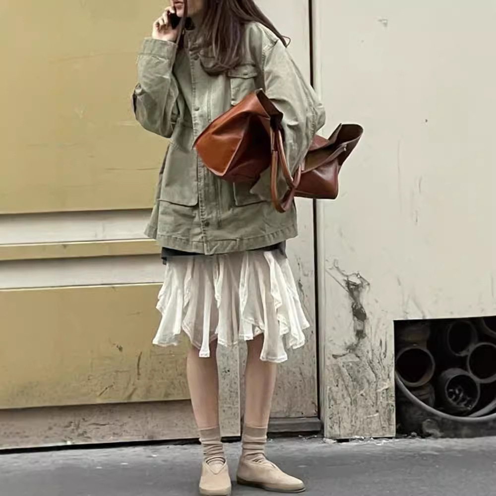 GraceChic GraceChic GraceChic Europese abrikoos onregelmatige zoom halve 2025 herfst nieuwe hoge taille ballet stijl kant veelzijdige zeemeermin rok_voghion.com