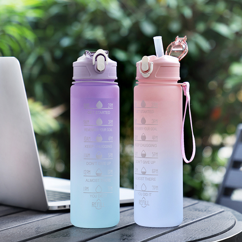 New Style Large Capacity Gradient Color Women's Convenient Carrying Straw Cup Student Outdoor Travel Sports Water Bottle
