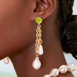 天然淡水珍珠耳环女 气质时尚长款流苏耳钩耳饰冷淡风几何耳坠