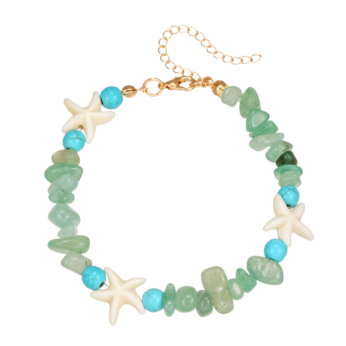 Pulsera de cuentas de cristal natural irregulares turquesas con estrellas de mar de playa de verano para mujer, joyería bohemia_voghion.com