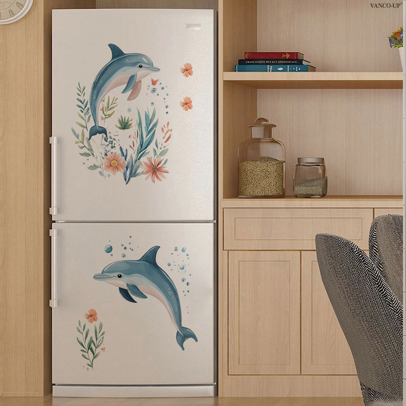 M20935 Fresh Whale and Floral Decoration Bathtub Stickers Bathroom Bedroom Living Room Background Decoration Self-Adhesive Wall Stickers
