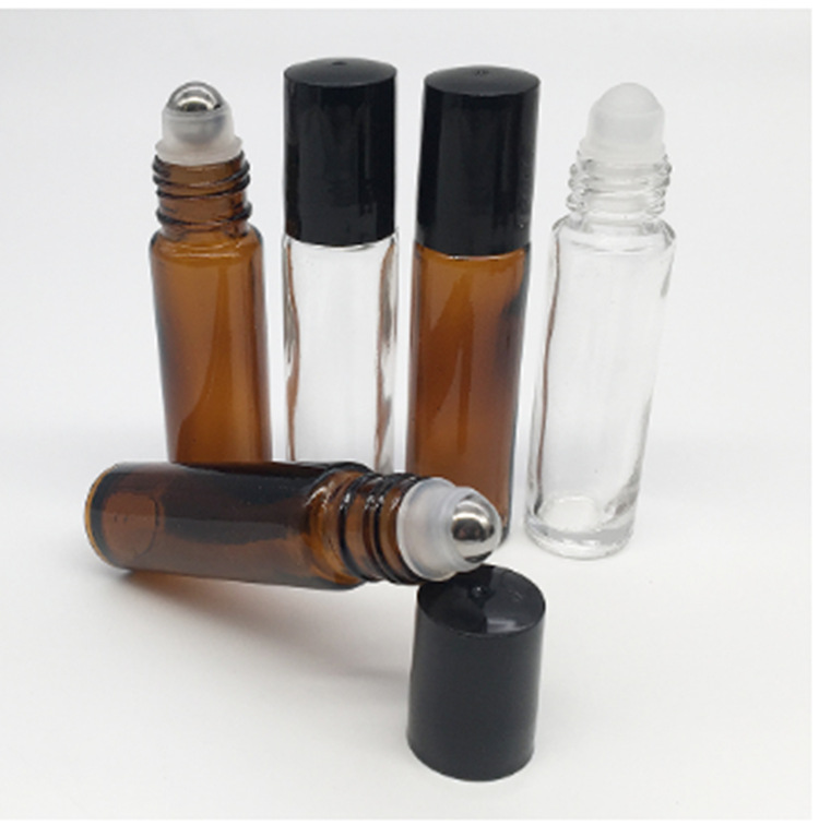 供应滚珠香水瓶化妆品瓶10ml茶色走珠瓶透明玻璃精油分装瓶