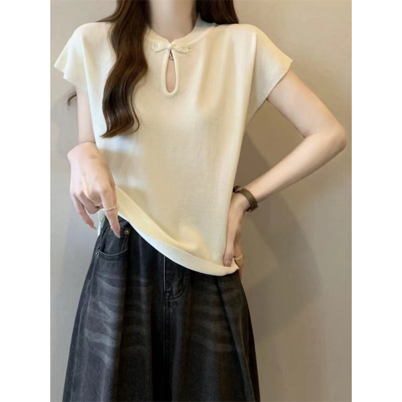 复古中式国风2025针织衫盘扣夏季小个子小众新款短袖设计上衣