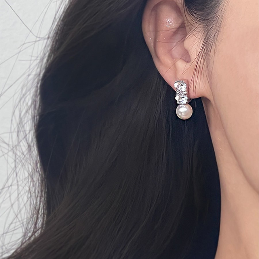 De gama alta de lujo de luz de circón personalizado perla pendientes geométricos de las mujeres no perforadas mosquito bobina oreja clip elegante pendientes de moda