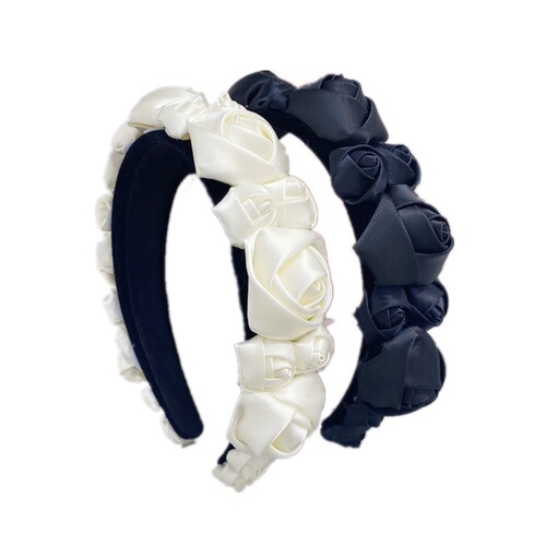European and American cross-border new three-dimensional flower headband Korean version rose wide-brimmed headband hair hole hair bundle fairy hair accessories for women