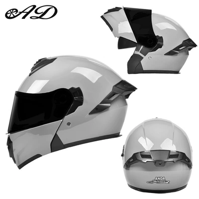 Wing, Flip-Up Helmet with 3C Certification, Motosiklet kaskı (dəbilqə) - exclusively-for-foreign-trade-grey-black-tea-mirror-high-definition-mirror-m-code