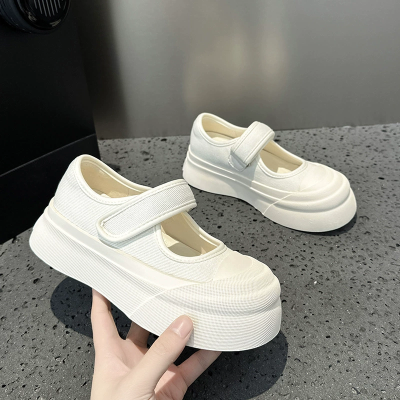 Женские туфли 2025 года, летние, новые, на толстой подошве, модные, в стиле французских мэри-джейн, повседневные, спортивные, универсальные, из канваса.