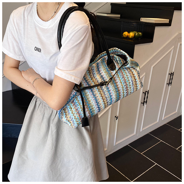Beach vacation bag 2025 New style trendy and fashionable single-shoulder bag, large-capacity tote bag, hand-woven straw bag undefined