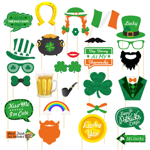 Cross-border St. Patrick's Day party party dance decoration photo props pipe clover cuckold glasses