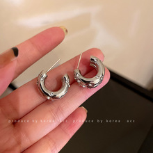 925銀針鑲鑽C形耳釘韓國秋冬新款簡約小巧耳環金屬感氣質耳飾批發