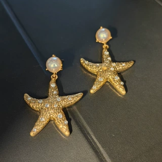 设计师新款海星耳环镀真金耳饰925银针女耳坠珍珠简约百搭批发