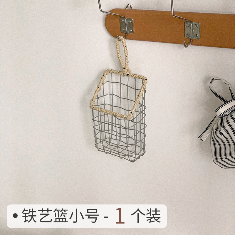 ins 北欧吊り下げ式鉄製収納バスケット壁掛け収納バスケットキッチン織物雑貨鉄フレームハンギングバスケット|undefined