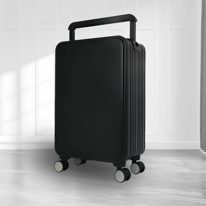 Vali hợp kim nhôm magiê 20 inch mở trước đựng laptop, thanh kéo rộng — Màu đen, Màu bạc