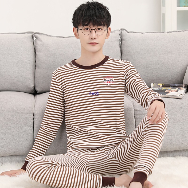 Teenagers' Autumn Clothes and Long Pants Set, Boys' Pure Cotton Sweaters, High School Students' Sweaters and Long Pants, Thermal Underwear