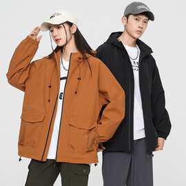 新款户外连帽冲锋衣潮牌工装外套三防情侣登山服夹克男港风上衣